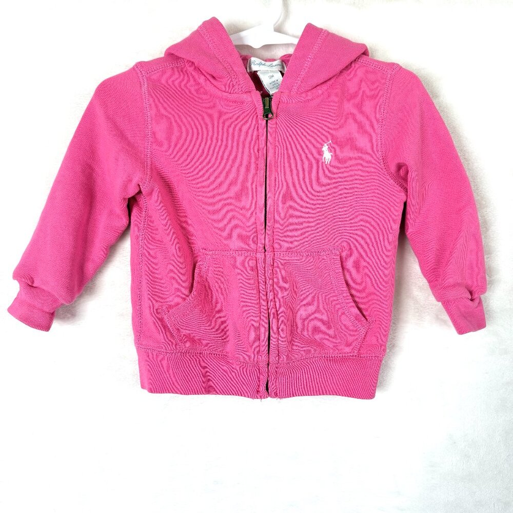 RALPH LAUREN Classic Pony Full Zip Cotton Hooded Sweater Jacket Baby 12 Months